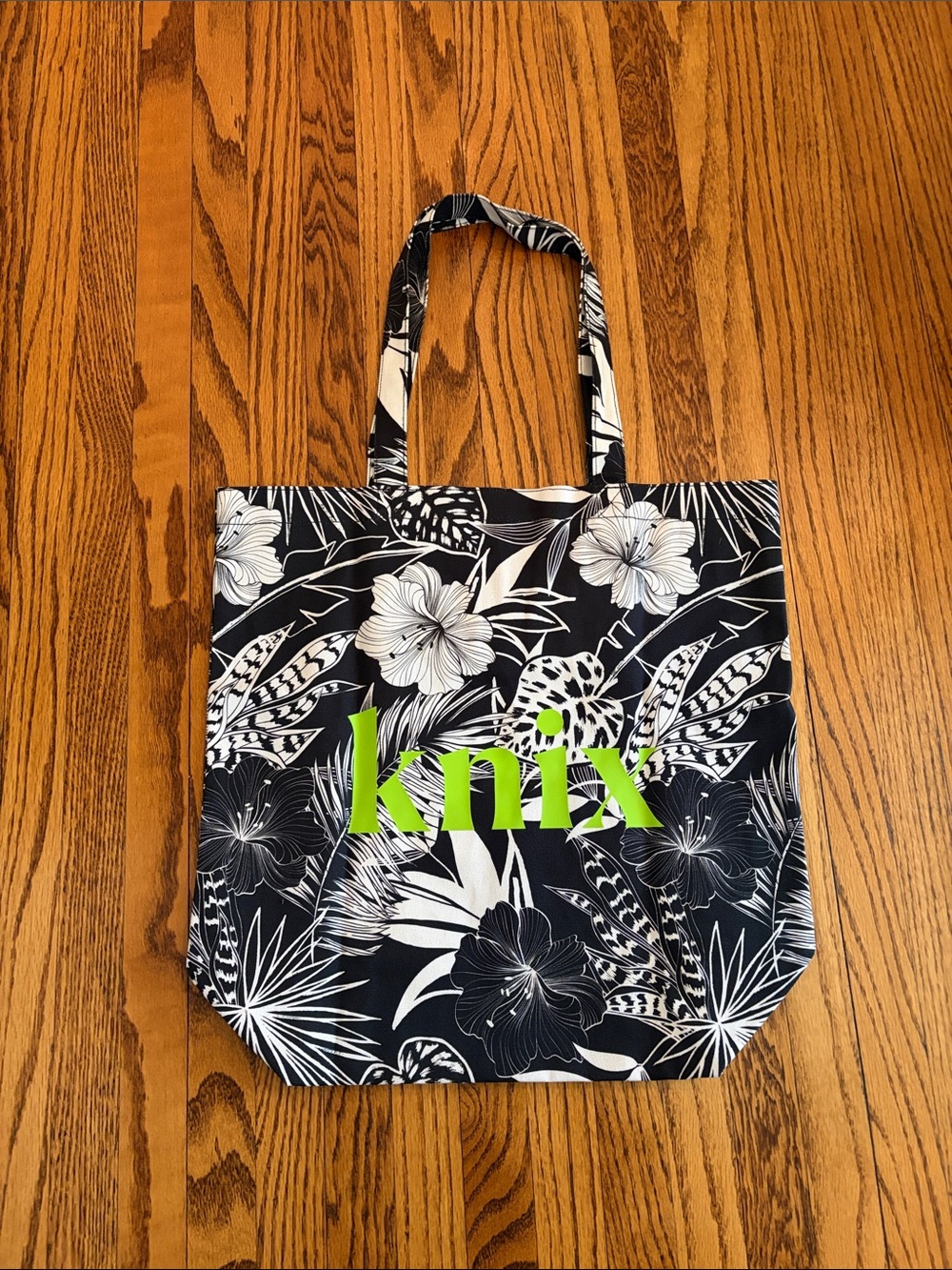Brand New Knix Black & White Floral Tote with Lime Logo